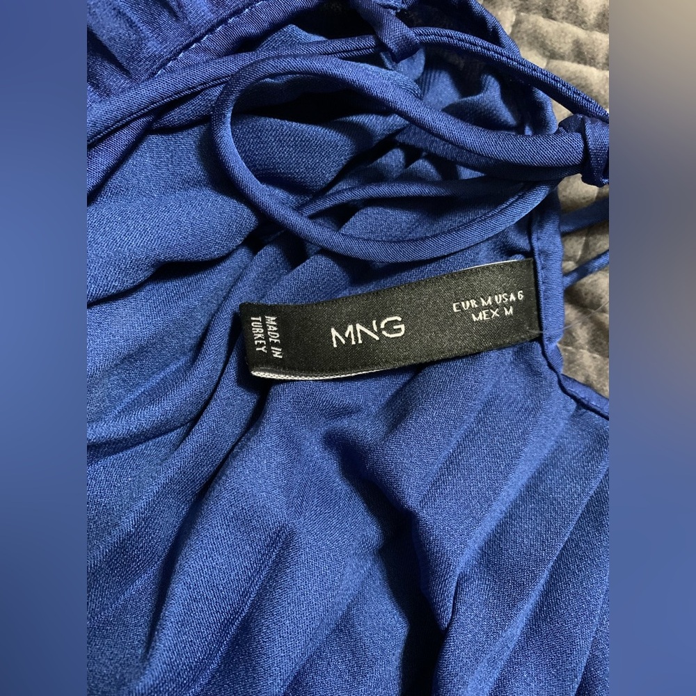 021 Mango Elegant Blue Pleated Halter Neck Halter Dress, Size 6 NWOT - Picture 11 of 11
